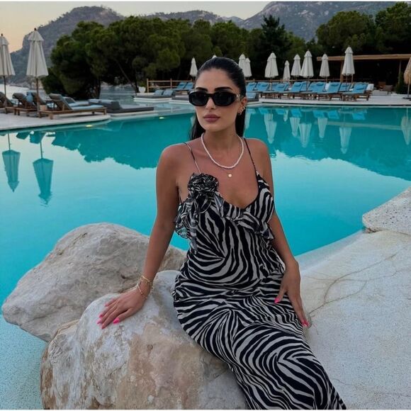 NWT ZARA RUFFLED LONG ANIMALβPRINT DRESS zebra satin maxi - Picture 9 of 16